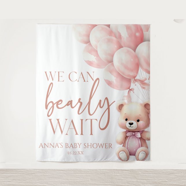 Tapiz Teddy Bear Pink Podemos Esperar Baby Shower (Anverso)