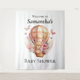 Tapiz Teddy Chica Foral Globo Baby Shower fondo