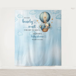 Tapiz Teddy oso azul marrón beige globo aerostático