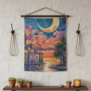 Tapiz tejido boho para decoración de hogar acogedo