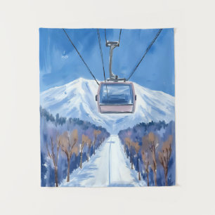 Tapiz Teleférico de esquí Montaña nevada Acuarela