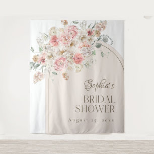 Tapiz Telón de arco floral rosa y blanco