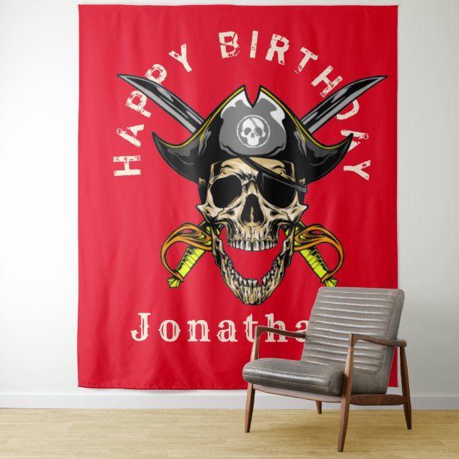 Tapiz Telón de Cumpleaños Fantasma Calavera Pirata (In situ)