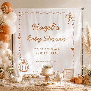 Tapiz Telón de fondo de baby shower de calabaza dibujado