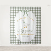 Telón de fondo de baby shower de Gingham Verde Sil