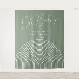 Tapiz Telón de fondo de baby shower verde salvia moderno