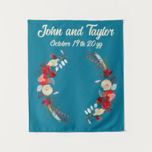 Tapiz Telón de fondo de boda boho azul turquesa para rec
