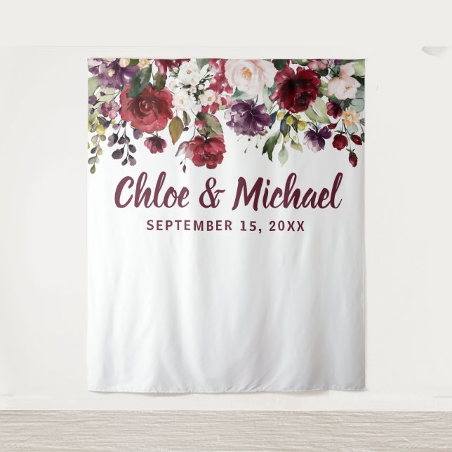 Tapiz Telón de fondo de boda rústico de rojo Borgoña par (Anverso)