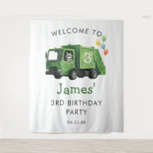 Telón de fondo de cumpleaños de camión de basura q