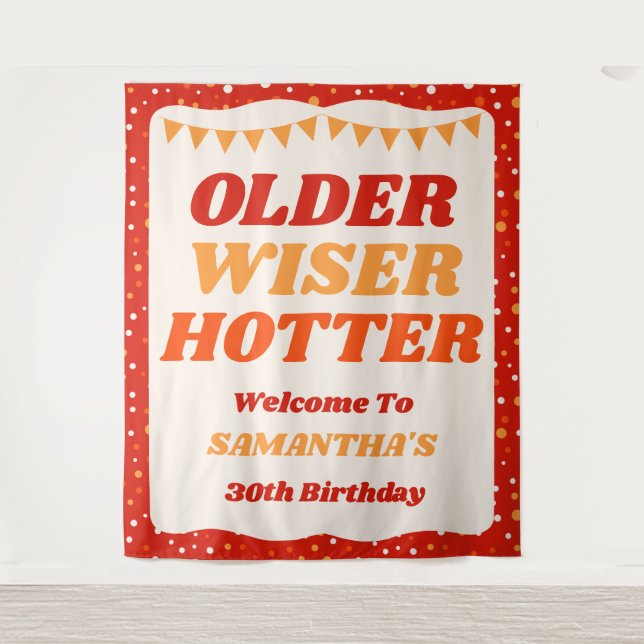Tapiz Telón de fondo de cumpleaños rojo retro más sabio  (Anverso)