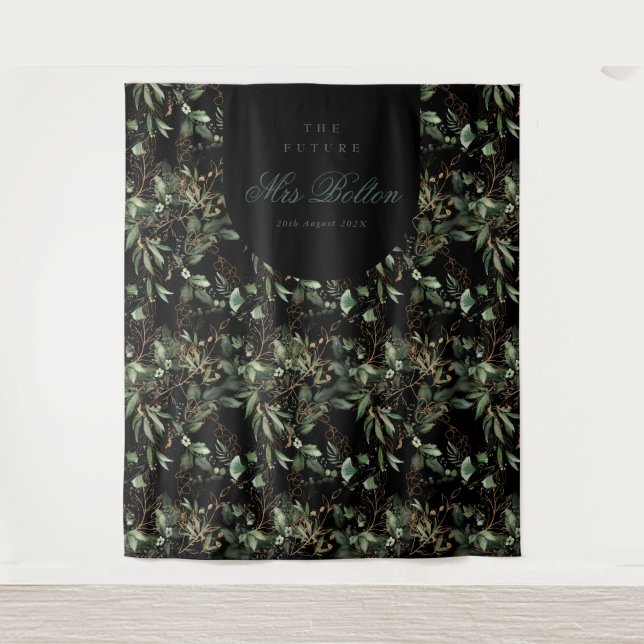 Tapiz Telón de fondo de ducha de novia boho eucalipto ne (Anverso)