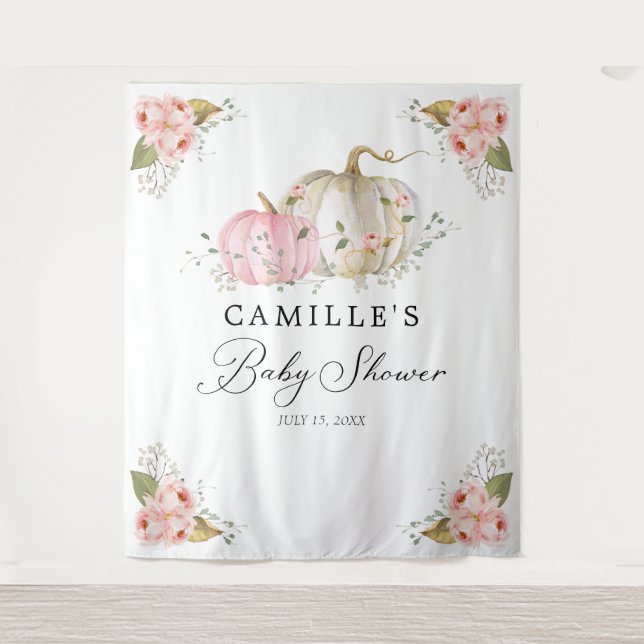 Tapiz Telón de fondo de fiesta de baby shower de niña co (Anverso)