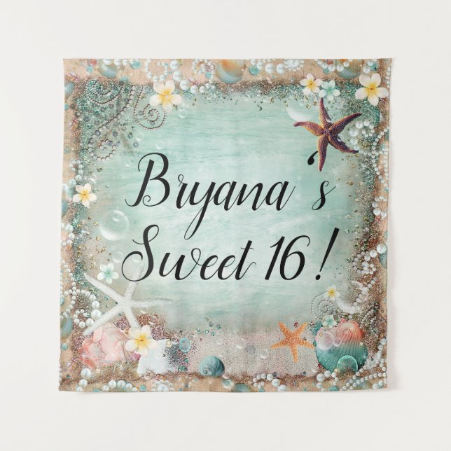 Tapiz Telón de Fondo de Fiesta de Estrella de Mar y Perl (Anverso)