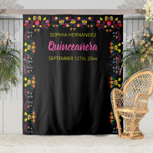 Tapiz Telón de fondo de fiesta floral mexicana para foto