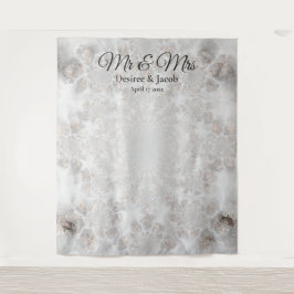 Tapiz Telón de Fondo de Fotomatón de Boda Plateado Blanc