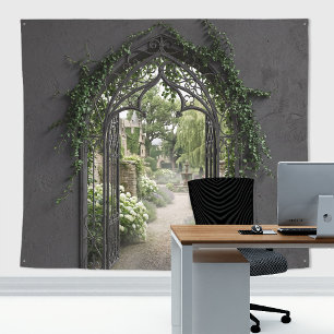 Tapiz Telón de fondo de jardín secreto con arco de hierr