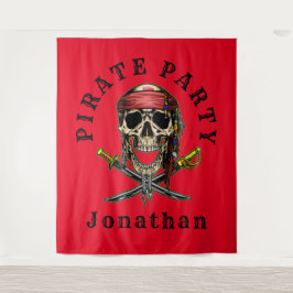 Tapiz Telón de fondo de la calavera pirata "Ahoy"