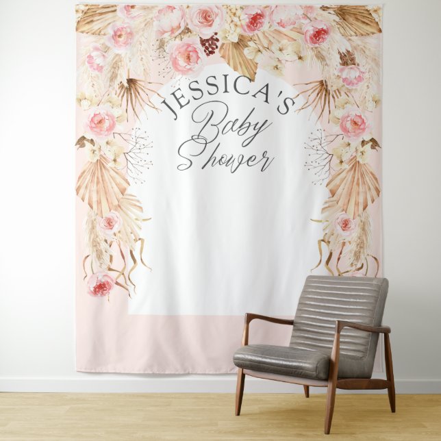 Tapiz Telón de fondo de la ducha de la niña Boho floral  (In situ)