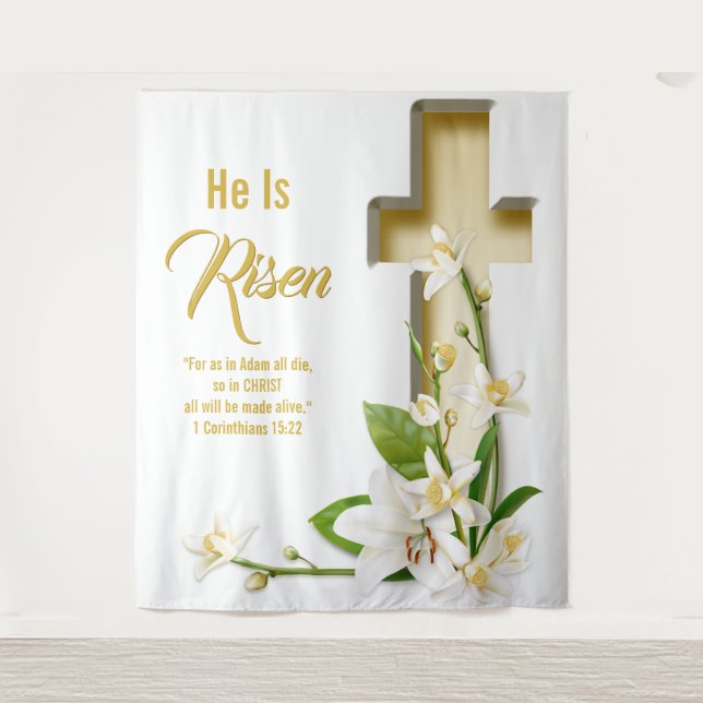 Tapiz Telón de fondo de la iglesia de Pascua con escritu (Anverso)