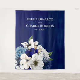 Tapiz Telón de fondo de pared de foto floral blanco azul