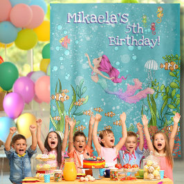 Tapiz Telón de fondo de pared de fotos de sirena rosa ba