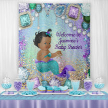 Telón de fondo de sirena de joyas para baby shower