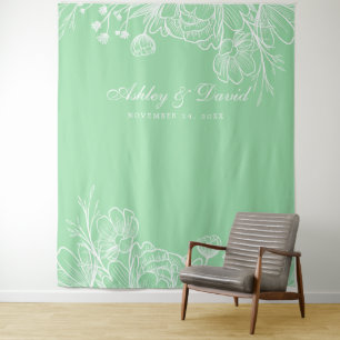 Tapiz Telón de fondo floral blanco moderno Neo Mint para
