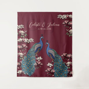 Tapiz Telón de fondo floral moderno de pavo real para bo