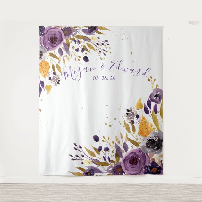 Tapiz Telón de fondo floral púrpura para boda Decoración (Anverso)