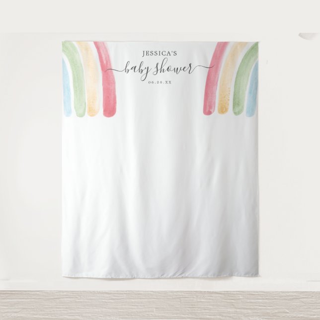 Tapiz Telón de fondo para baby shower boho arcoíris cabi (Anverso)