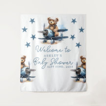 Telón de fondo para baby shower de avión de osito