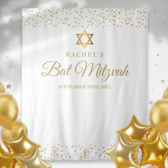Tapiz Telón de fondo para Bar Mitzvah de murciélago dora (Gold Bat Bar Mitzvah Photo Backdrop)
