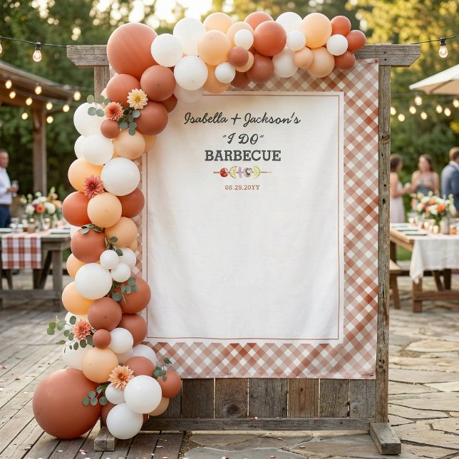 Tapiz Telón de fondo para ducha de boda de BBQ (Customize with names and date and choose size.)