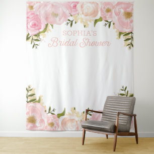 Tapiz Telón de fondo para ducha de novia floral rosa Pro