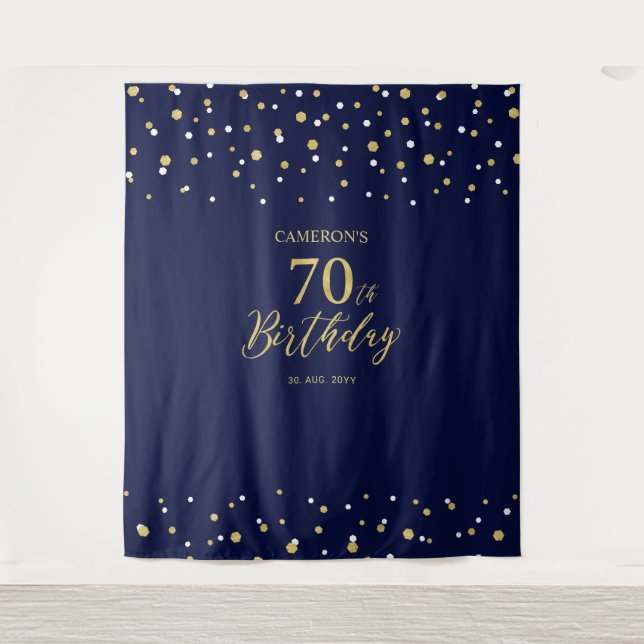 Tapiz Telón de fondo para fiesta de cumpleaños 70 dorado (Anverso)