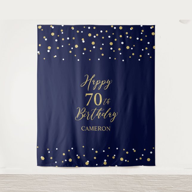 Tapiz Telón de fondo para fiesta de cumpleaños 70 dorado (Anverso)