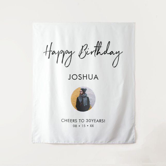 Tapiz Telón de fondo para fiesta de cumpleaños en blanco (Anverso)