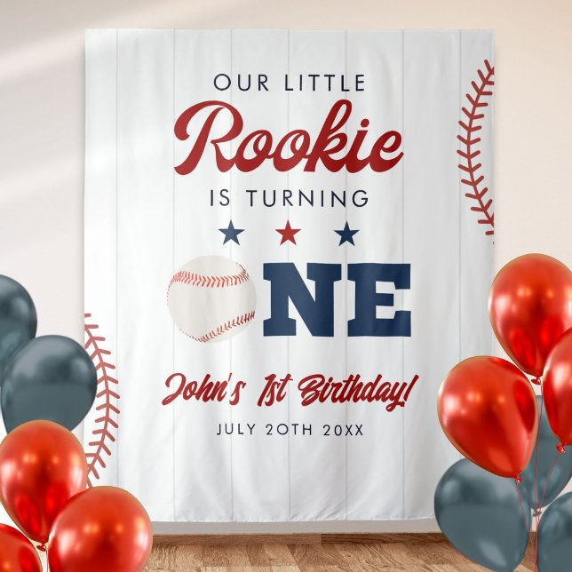 Tapiz Telón de fondo para foto de cumpleaños de béisbol  (Rookie Baseball 1st Birthday Photo Backdrop)