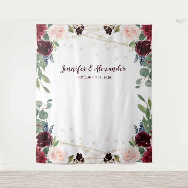Tapiz Telón de fondo rústico floral marsala para cabina  (Anverso)