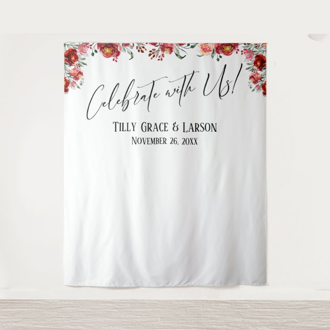 Tapiz Telón fotográfico de Flora Roja ¡Celebra con nosot (Anverso)