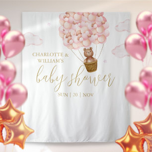 Tapiz Telón Fotográfico para Baby Shower Rosa Bearly Wai