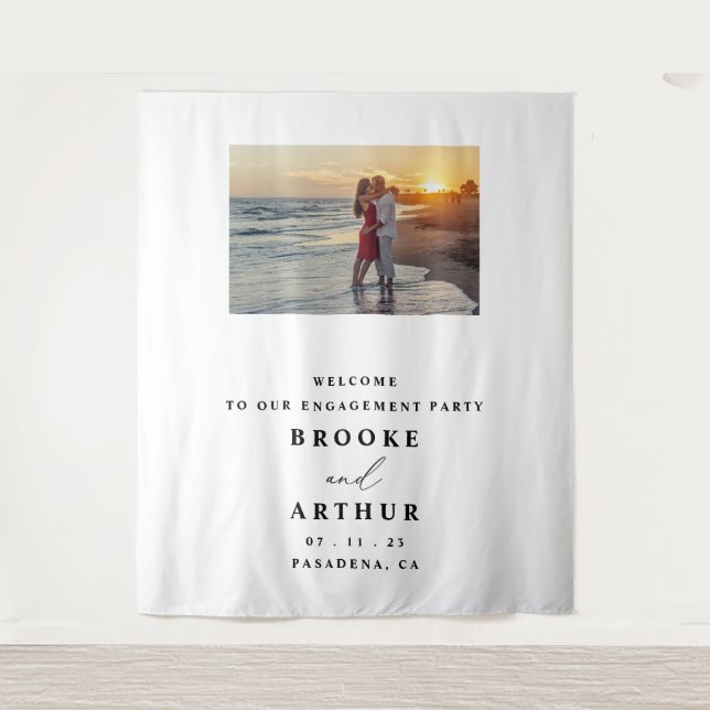 Tapiz Telón para cabina de fotos de fiesta de compromiso (Anverso)