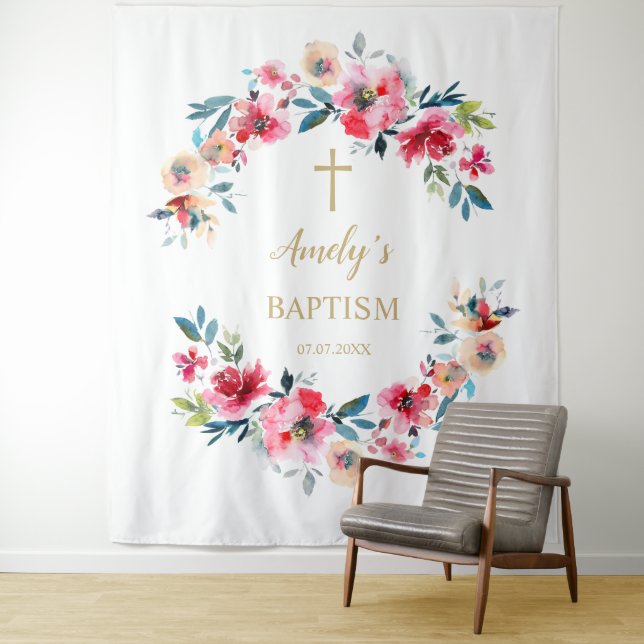 Tapiz Telón para niña de bautizo - Rosas rojas (In situ)
