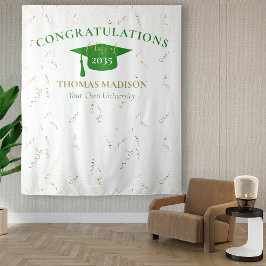 Tapiz Telón Verde Moderno de Graduación con Faux Flores