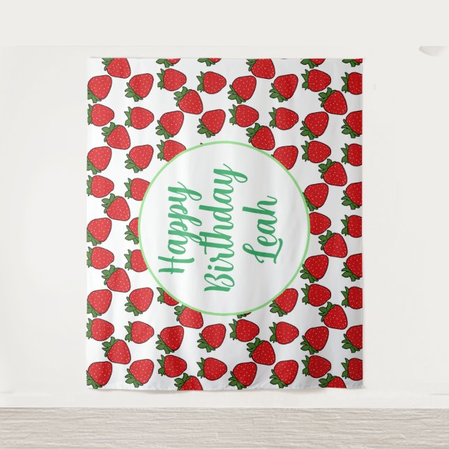Tapiz Tema de fiesta de cumpleaños de fresa    (Anverso)