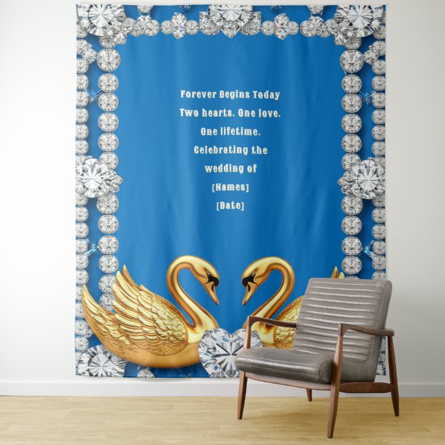 Tapiz Tema de fondo de boda Corazón de Cisne Dorado (In situ)