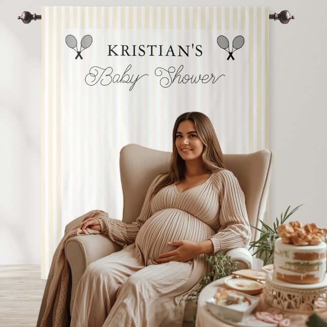 Tapiz Tema de tenis amarillo perrito Fondo de Baby Showe (elegant yellow striped preppy tennis theme baby shower backdrop photo booth decor for preppy chic)