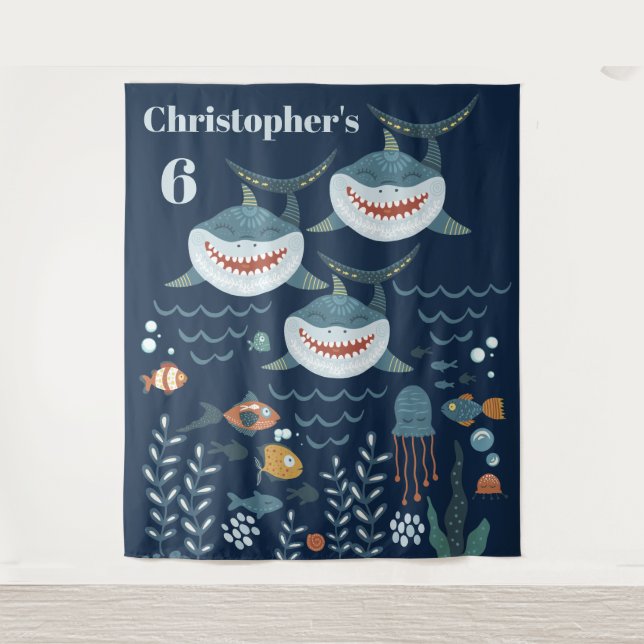 Tapiz Tema de tiburones DIY edad bajo el mar niños (Anverso)