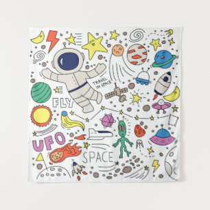 Tapiz Tema espacial en el ilustracion estilo doodle