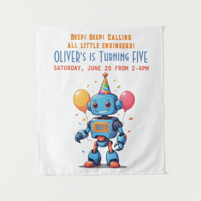 Tapiz tema robot con acuarela de globos (Anverso)